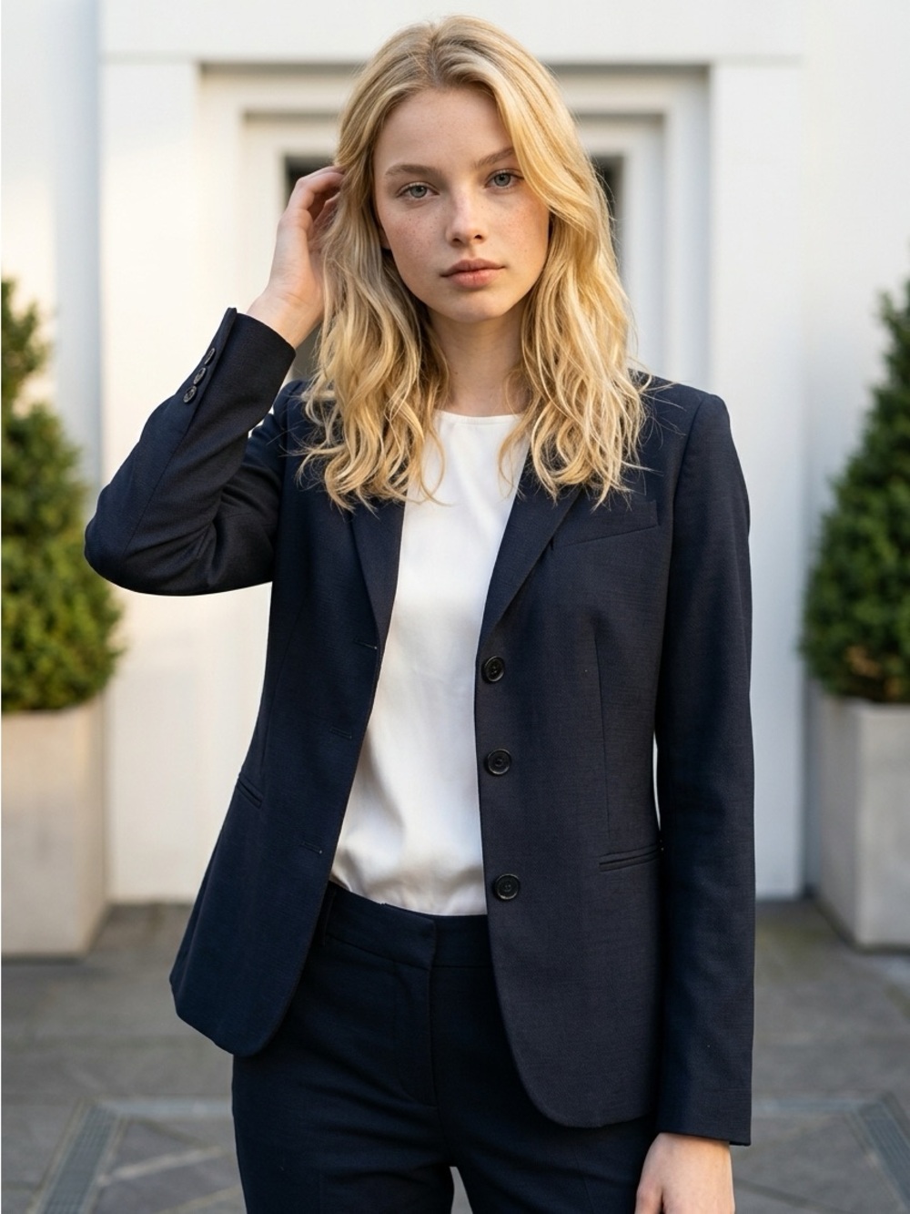 Talbots Petite Navy Blazer with Classic Three-Button Front
